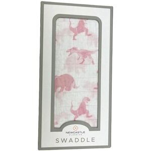 Pink Dinosaur Baby Girl Bamboo Muslin Swaddle Blanket 47" White Newcastle NWT‎